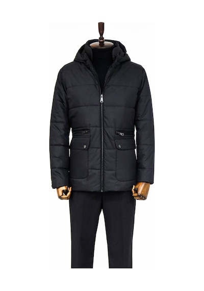 Wessi Slim Fit Kapüşonlu Siyah Erkek Şişme Mont Siyah