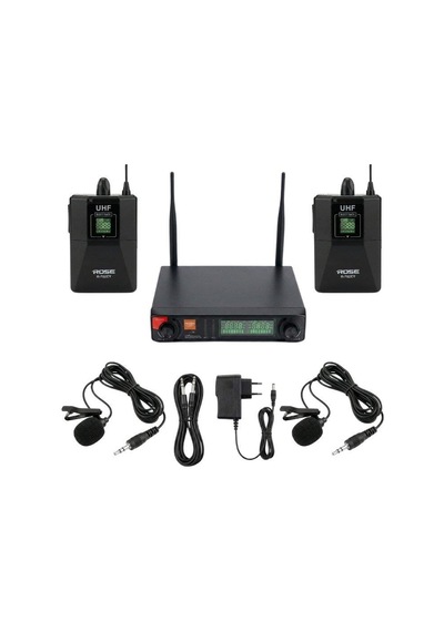 Rose R-702-yy Uhf Kablosuz Telsiz Çift Yaka Mikrofon 2x48 Kanal