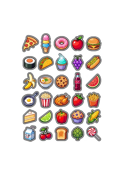 30 Adet Retro Pixel Art Yemek Sticker Seti - Laptop Defter Telefon Ajanda İçin Çok Renkli
