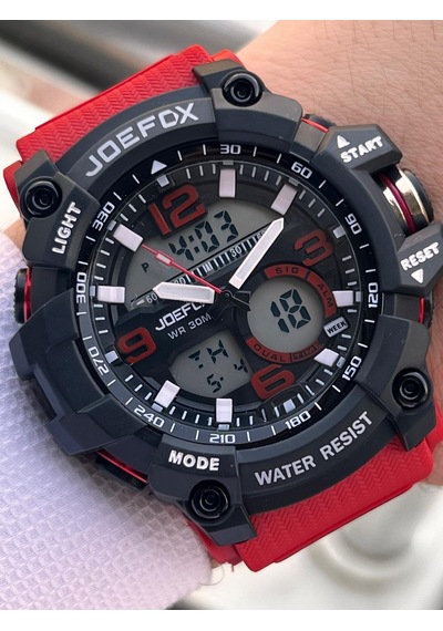 Joefox Digital Ve Analog 2 Yıl Garantili Kronmetre+takvim+alarm+aydınlatma Erkek Kol Saati Joe.bk05 Siyah - Kırmızı