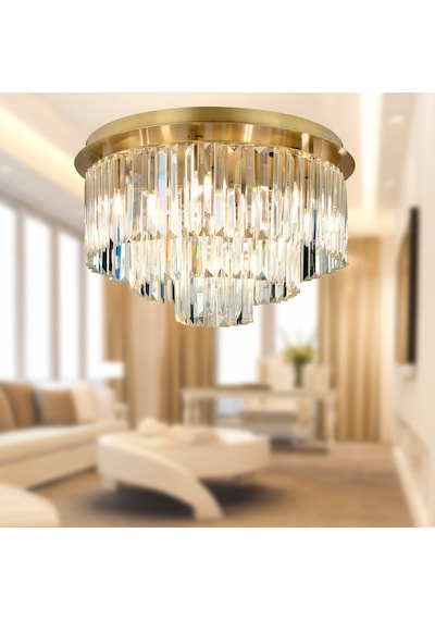 Nilüfer Yuvarlak Eskitme Kristalli Taşlı Modern Tasarım Kristal Salon Avize