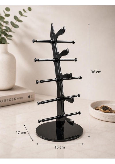 5'li Yelken Model Siyah Gözlük Standı Akrilik 5 Bölmeli Gözlük Organizer