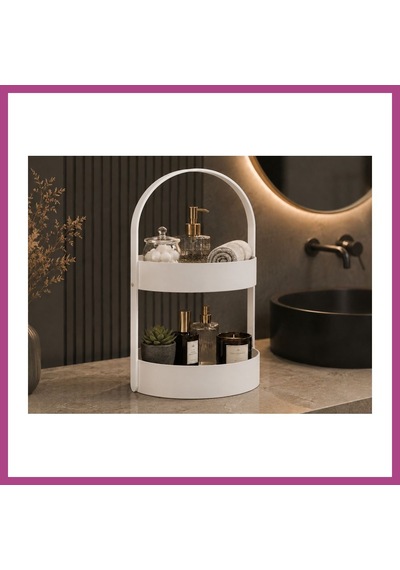 Gees Global 3d Baskı İki Katlı Banyo Düzenleyici - Taşınabilir Organizer Ve Saklama Standı-beyaz Gbzs
