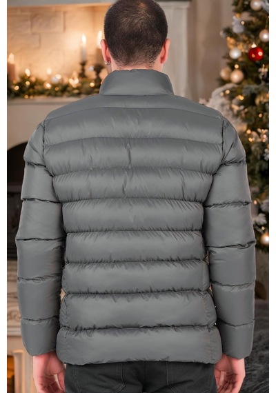 M8650 Dewberry Erkek Puffer Mont-düz Gri Düz Gri