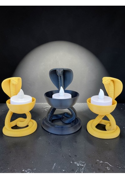 3'lü Kobra Figürlü Tealight Mumluk Seti Gold Mat Siyah Dekoratif Yılan Mumluk Gold - Siyah
