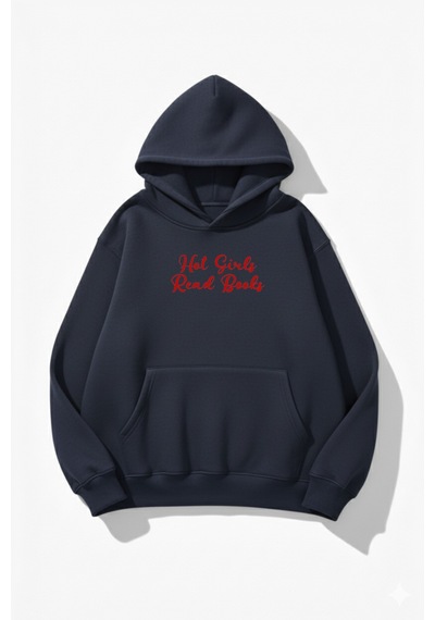 Uyguntarz Unisex Yumuşak Dokulu Hot Girl Read Books Baskılı Tasarım Oversize 3 İplik Hoodie Sweatshirt Indigo