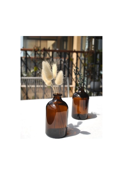 2 Adet Mini Vazo Amber Cam Dekoratif Minimal Cam Şişe 100 Ml İskandinav Kahverengi Vazo Seti
