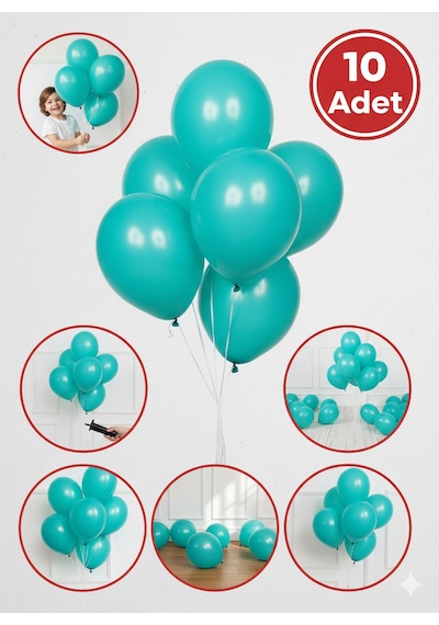 10 Adet Turkuaz Parıltılı Metalik Balonlar Parti & Kutlama Paketi Diğer