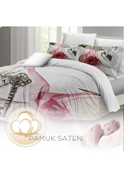 MONOHOME Sevgililer Günü Çift Kişilik Nevresim Takımı %100 Pamuk Saten Gizemli Aşk Çok Renkli