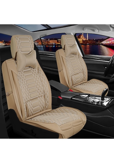 Hyundai İ20 Uyumlu Lüks Deri Oto Koltuk Kılıfı Ön Arka Takım Set Bej Fs