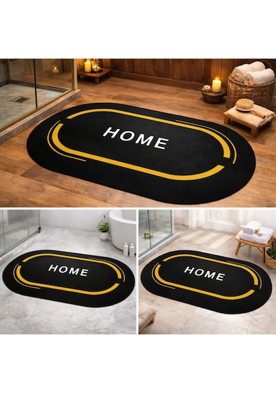 Nobera Banyo Paspası Kaymaz Taban, Hızlı Kuruyan Nappa Deri Mikrofiber 60x90 Cm Siyah