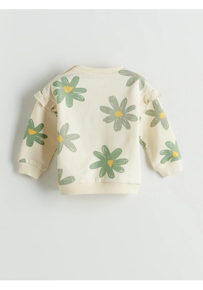 LC Waikiki Lcw Baby Ekru Çiçekli Kız Bebek Sweatshirt Ve Pantolon 2'li Takım Cream Prınted