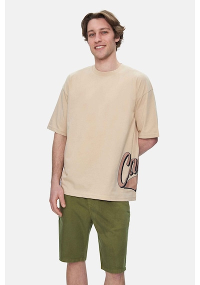 Ucla Roscoe Sütlü Kahve Bisiklet Yaka Baskılı Oversize Erkek Tshirt Sütlü Kahve Sütlü Kahverengi