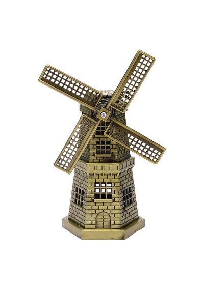 Vintage Metal Hollanda Yel Değirmeni Biblo Antik Bronz 17 Cm