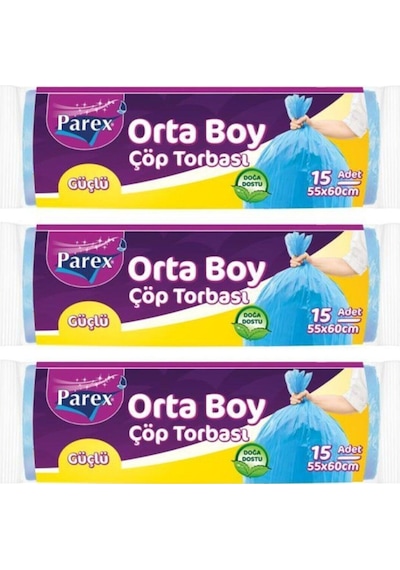 Parex Güçlü Orta Boy Çöp Torbası 3 x 15'li 55 x 60 CM