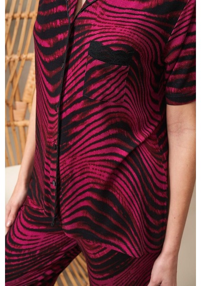 Pjs 25140 Kadın Yakalı Düğmeli Desenli Kısa Kollu Pijama Takım 001