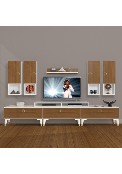 Decoraktiv Ekoflex 8da Mdf Gold Tv Ünitesi Tv Sehpası Beyaz - Ceviz