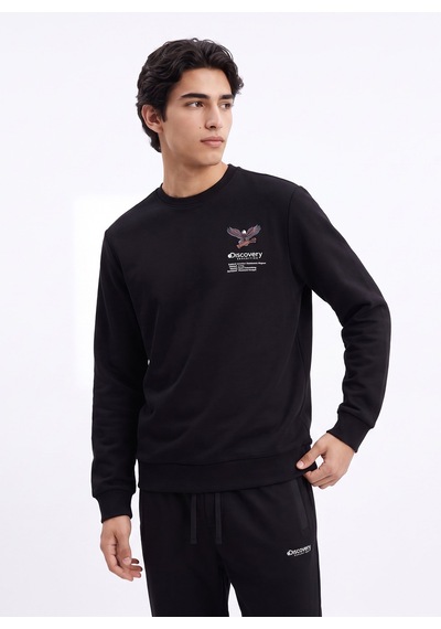 Discovery Expedition D6wm-swt3793 Siyah Erkek Bisiklet Yaka Rahat Kalıp Cepsiz Sweatshirt