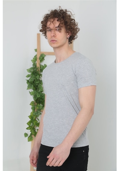 Erkek Bisiklet Yaka Basic T-Shirt - Gri