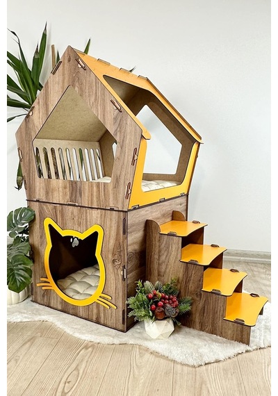 Mavitrend Ahşap Büyük Kedi Evi Xxl Açık Teraslı Model