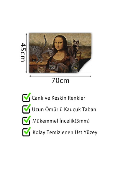 Mona Lisa Ve Kedileri Kapı Önü Paspası Dekoratif Kapı Paspası Dış Mekân Paspas Ev İçi Paspası 45x70cm Diğer
