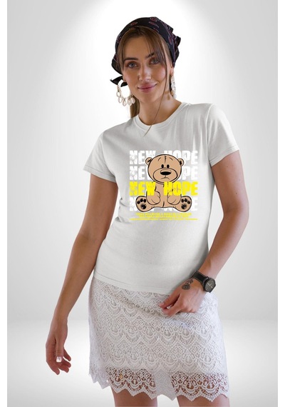 Yeni Umut Unisex Unisex Beyaz Organik Baskılı T-shirt Penye Yüksek Kalite Beyaz