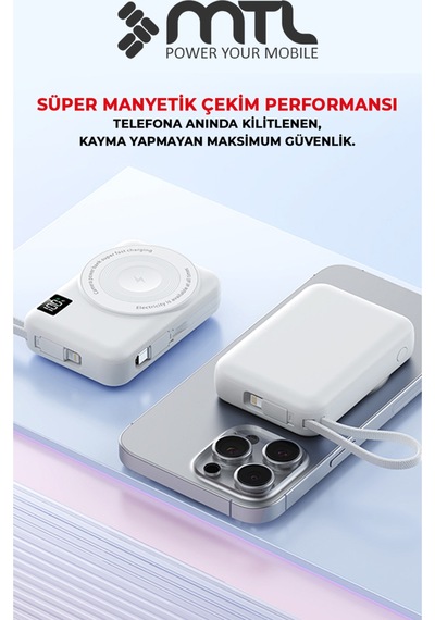 Magsafe Uyumlu 3in1 37,5 Watt Hızlı Şarj Powerbank Watch Ve Airpods Şarj Destekli Mt4580 Beyaz