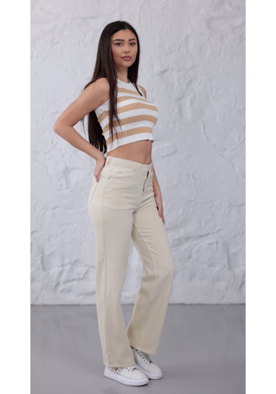 Eseclass Palazzo Denim Jean Krem Pantolon Bej