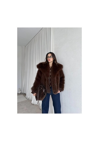 Tille Miss Dame Yumuşak Dokunuşlu Oversize Peluş Mont Acı Kahve Acı Kahve