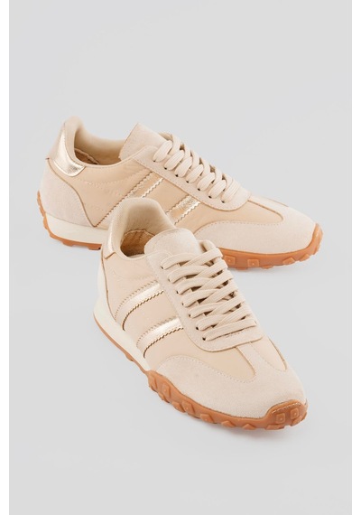 Mubiano Kadın Sneaker Süet Detaylı Bağcıklı Spor Ayakkabı Brano Bej Bej