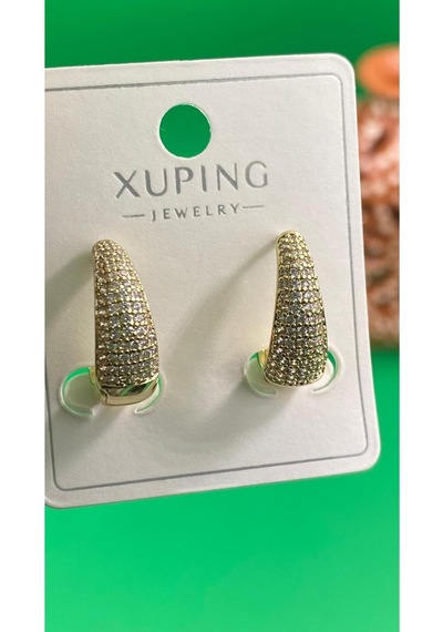 Xuping Altın Renginde Damla Model Zirkon Taşlı Model Çelik Kadın Küpe Altın