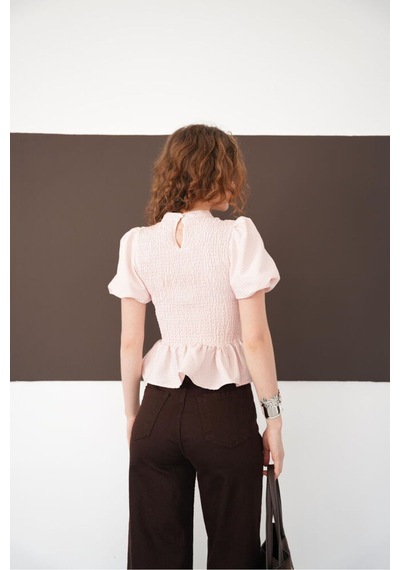 Verymoda Gipeli Bisiklet Yaka T Bluz D2999 Pudra