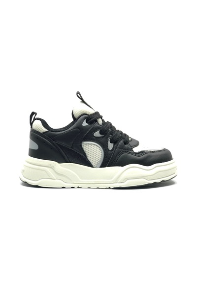 Cool Jacop Bağcık Görünümlü Cırt Cırtlı Sneaker Ortopedik Çocuk Spor Ayakkabı SİYAH-BEYAZ