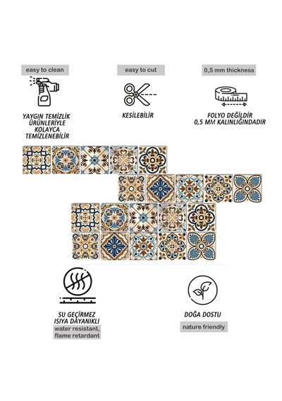 Kendinden Yapışkanlı Karma Fas Desenli Pvc Karo 20x20 Cm 5 Li Paket