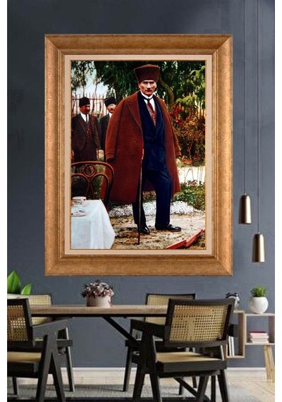 Altın Varaklı Çerçeveli Paspartulu Atatürk Tablo Hk2442