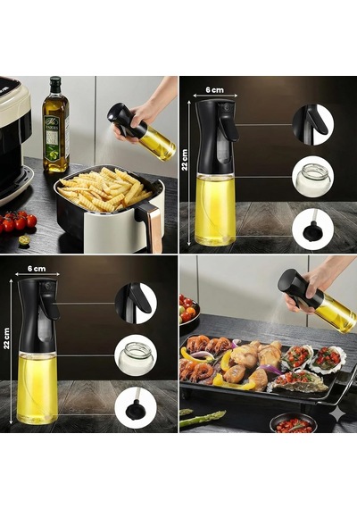 Sprey Yağdanlık,airfrey İçin Yağdanlık, Püskürtmeli Sprey Cam Şişe Zeytinyağı Sirke Yağ Püskürtücü 225 Ml Siyah