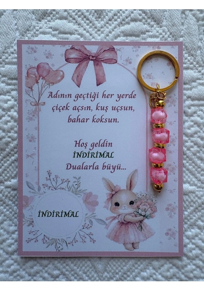72 Adet Tavşan Temalı İsme Özel Tasarım Pembe Anahtarlık Hastane Yeni Doğan 40 Mevlidi Hediyelik