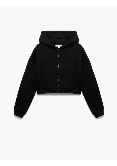 Koton Şardonlu Uzun Kollu Fermuarlı Kapüşonlu Oversize Sweatshirt Siyah 6wal10307ık Siyah