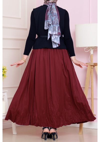 Sevitli Beli Lastikli Kraş Etek-bordo-4686 Bordo