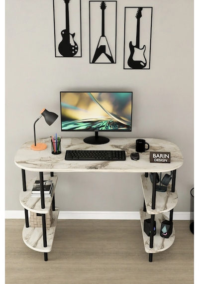 120 Cm Çalışma Masası Bilgisayar Masası 2 Raflı Kitaplık Ofis Ders Masası Ahşap Metal Ayaklı Beyaz Mermer 120 Cm Çalışma Masası Bilgisayar Masası 2 Raflı Kitaplık Ofis Ders Masası Ahşap Metal Ayaklı Beyaz Mermer