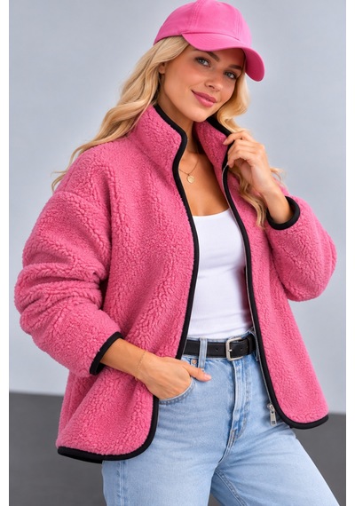Fiolin Tedy Welsoft Fermuarlı Ceket Pembe