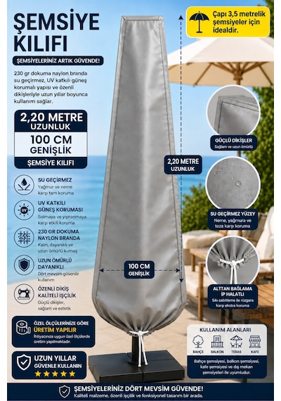 Şemsiye Kılıfı Su Geçirmez 230 Gr Dokuma Naylon Branda Uv Korumalı Çap 3,5 Metre Şemsiyeler İçin Bahçe Şemsiye Koruyucu Gri Şemsiye Kılıfı Su Geçirmez 230 Gr Dokuma Naylon Branda Uv Korumalı Çap 3,5 Metre Şemsiyeler İçin Bahçe Şemsiye Koruyucu Gri