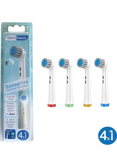 Sensetive - Ekstra Yumuşak Oral-b Uyumlu Diş Fırçası Başlığı - 4 Adet Yedek Başlık