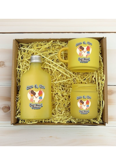 Bk Gift Kişiye Özel İsimli Dtf Best Friend Temalı Sarı Kahve Fincanı & Kolonya & Mum Hediye Seti-6, Arkadaşa Hediye, Doğum Günü Hediyesi Kobitmeyencom