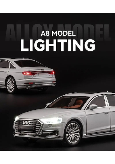 Scowetto Audi A8 Long Quattro Tarzı 1:24 Metal Araba Diecast Audı 6 Kapı Bagaj Kaput Koleksiyon Model Gri