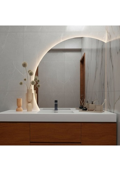 30x30 Cm Asimetrik Led Duvar Aynası Dimmable Dokunmatik, 3000k Günışığı Sarı