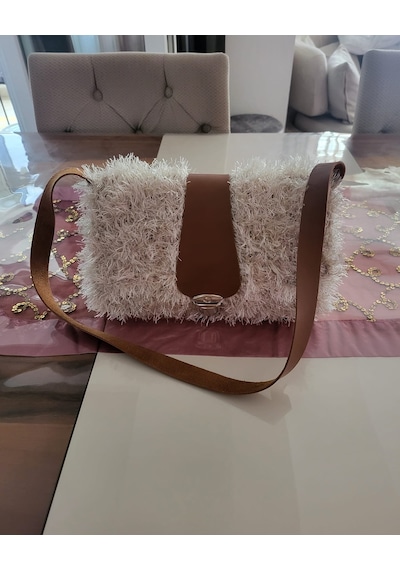 Luvya Astarlı Peluş Çanta Beyaz - Kahverengi