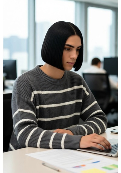 Frm Casual Erkek Kalın Triko Dokulu Bisiklet Yaka Çizgili Oversize Se Antrasit