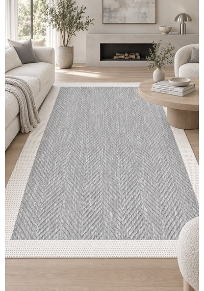 Vargen Sisal Halı Görünümlü Gri Ekru Modern Polyester Halı Robot Süpürgeye Uyumlu Kolay Temizlenebilir Mutfak Oturma Odası Koridor Halısı Gri/ekru