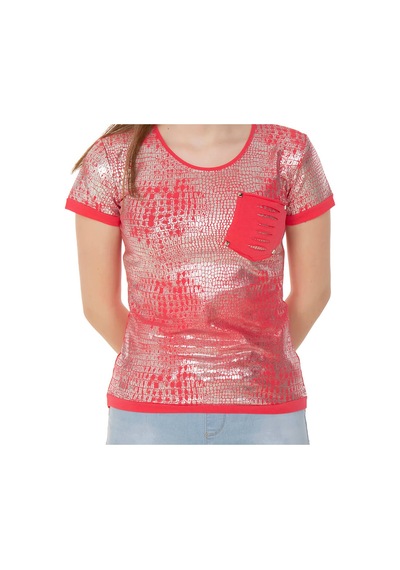 Toontoy Kids Toontoy Kız Çocuk T-shirt Komple Varak Baskı Lazer Kesim Nar Çiçeği